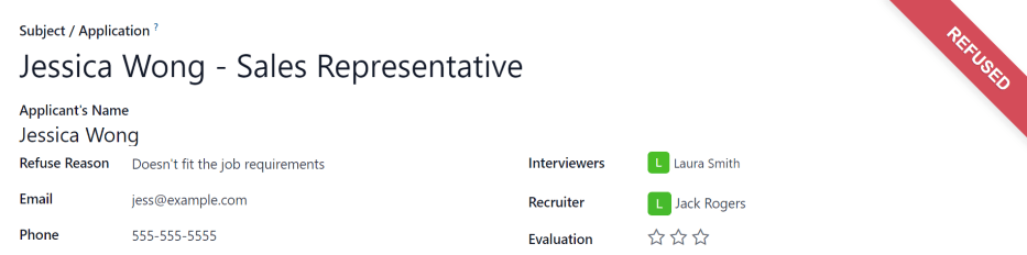 申请人的卡片，右上角显示红色的拒绝横幅。