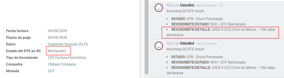 当发票被拒绝时的消息。