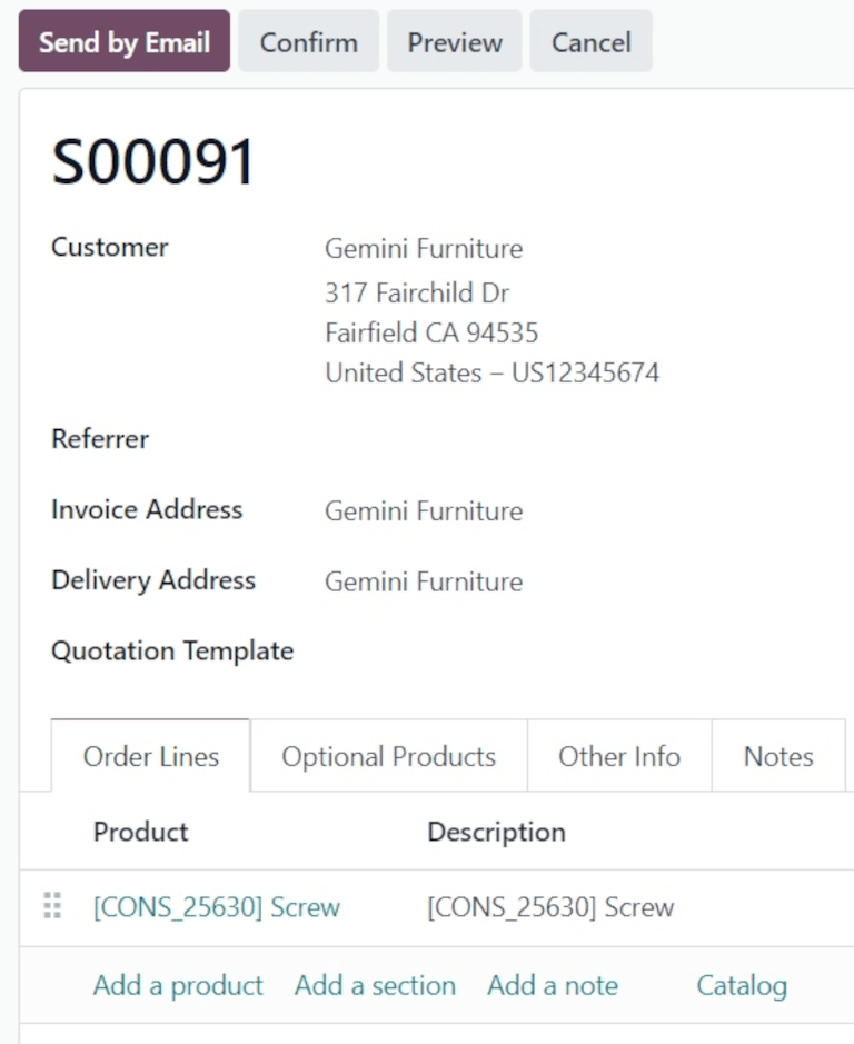 预填充的维修订单中包含零件的新报价。