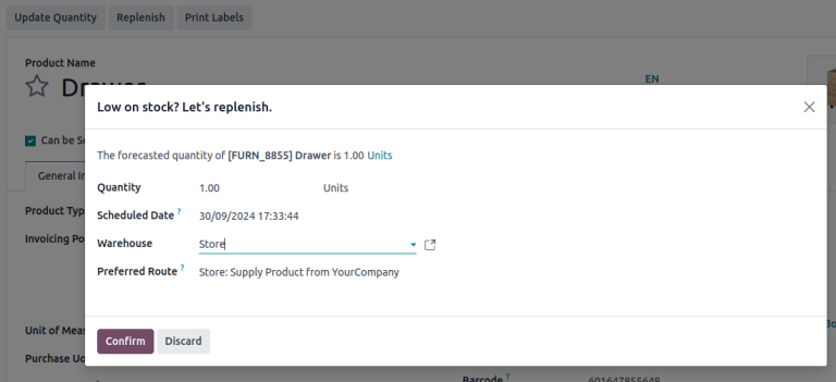 产品表单上的补充弹出窗口。