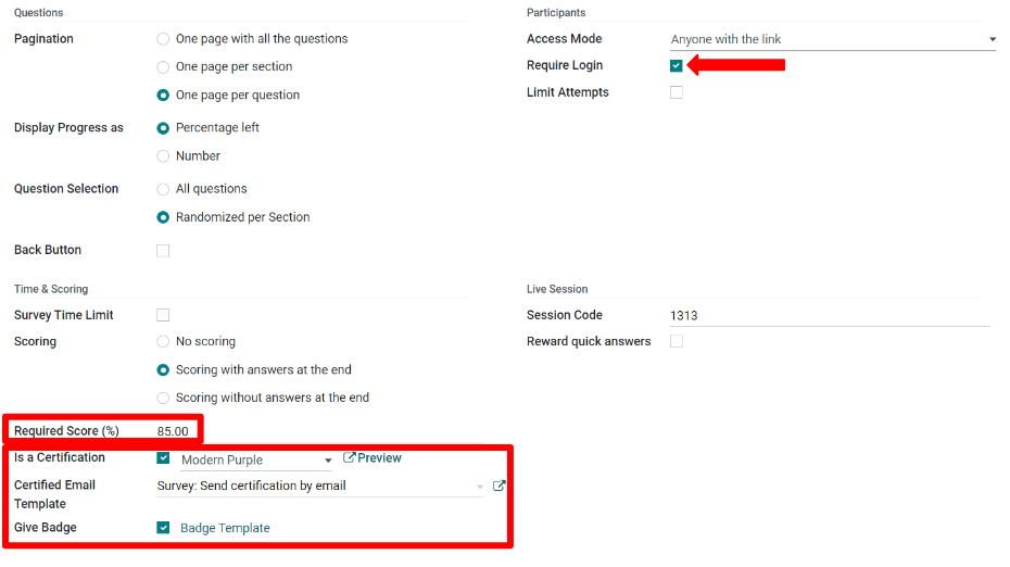 设置所需分数（百分比），需要登录，并设置认证模板。