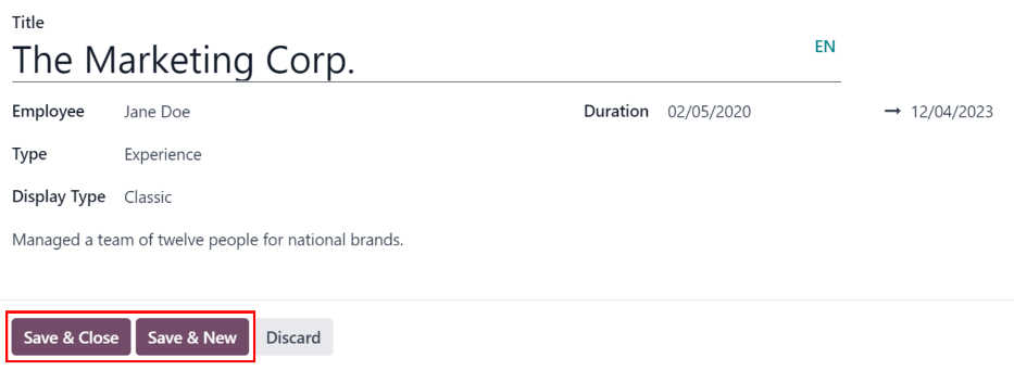 一份简历填写表格，所有信息均已填写完毕。