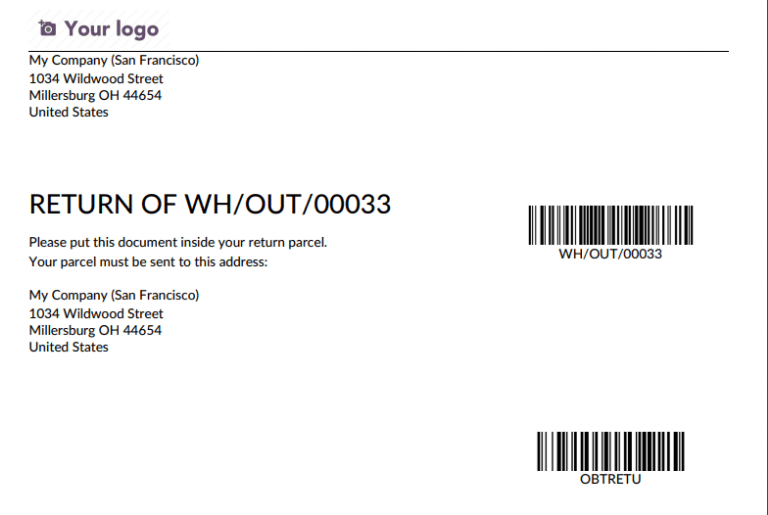 示例退货单。