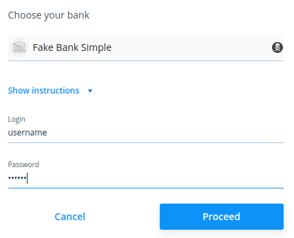 Salt Edge 登录页面。