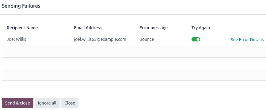 发送失败的示例。