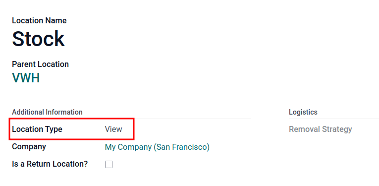 在位置创建屏幕中的仓库位置类型。