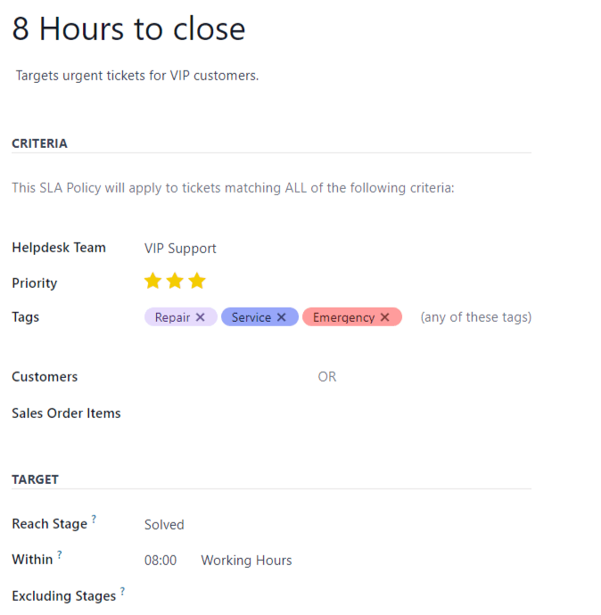 查看已输入所有相关信息的新 SLA 政策记录。