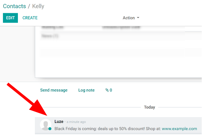 在Odoo联系人应用程序中查看聊天的外观。