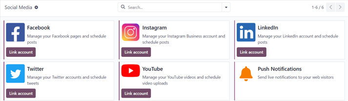在Odoo社交营销应用程序中查看社交媒体页面。