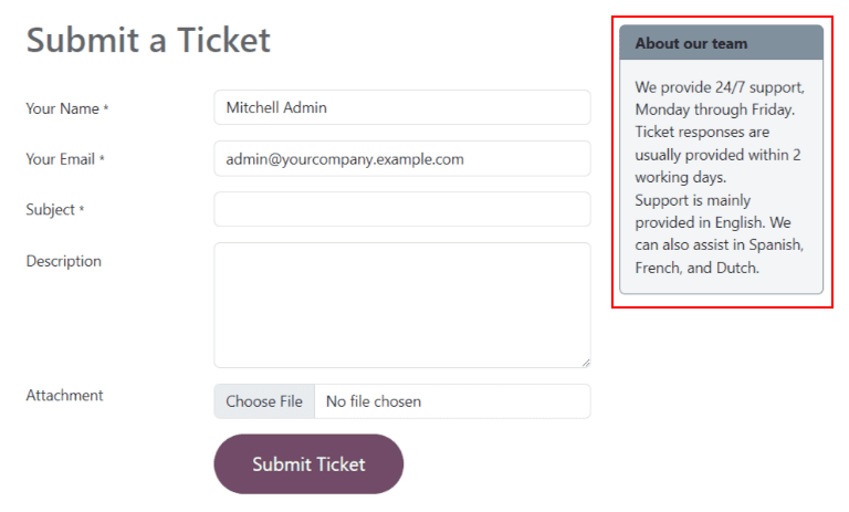 帮助台团队网站表单的视图，显示团队描述。