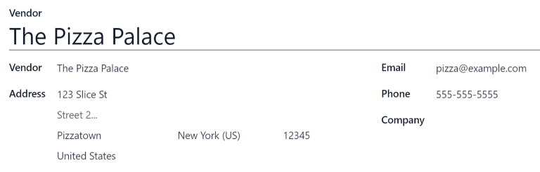 供应商表单顶部部分已填写。
